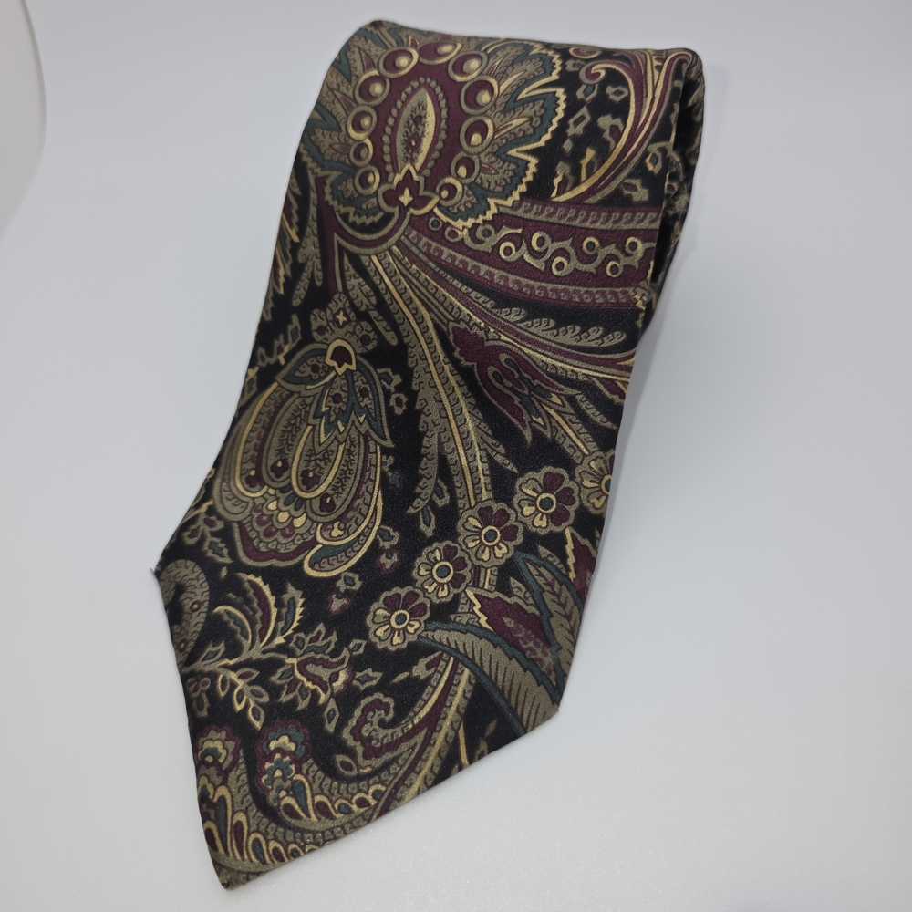 Christian Dior Monsieur Men’s Italy Silk Neck Tie Burgundy Gold Floral USA‎